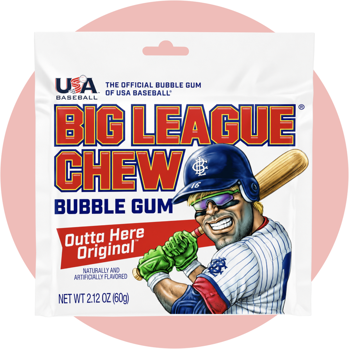 Big League Chew Bubble Gum Outta Here Original mit fein geschnittenen Kaugummi-Streifen