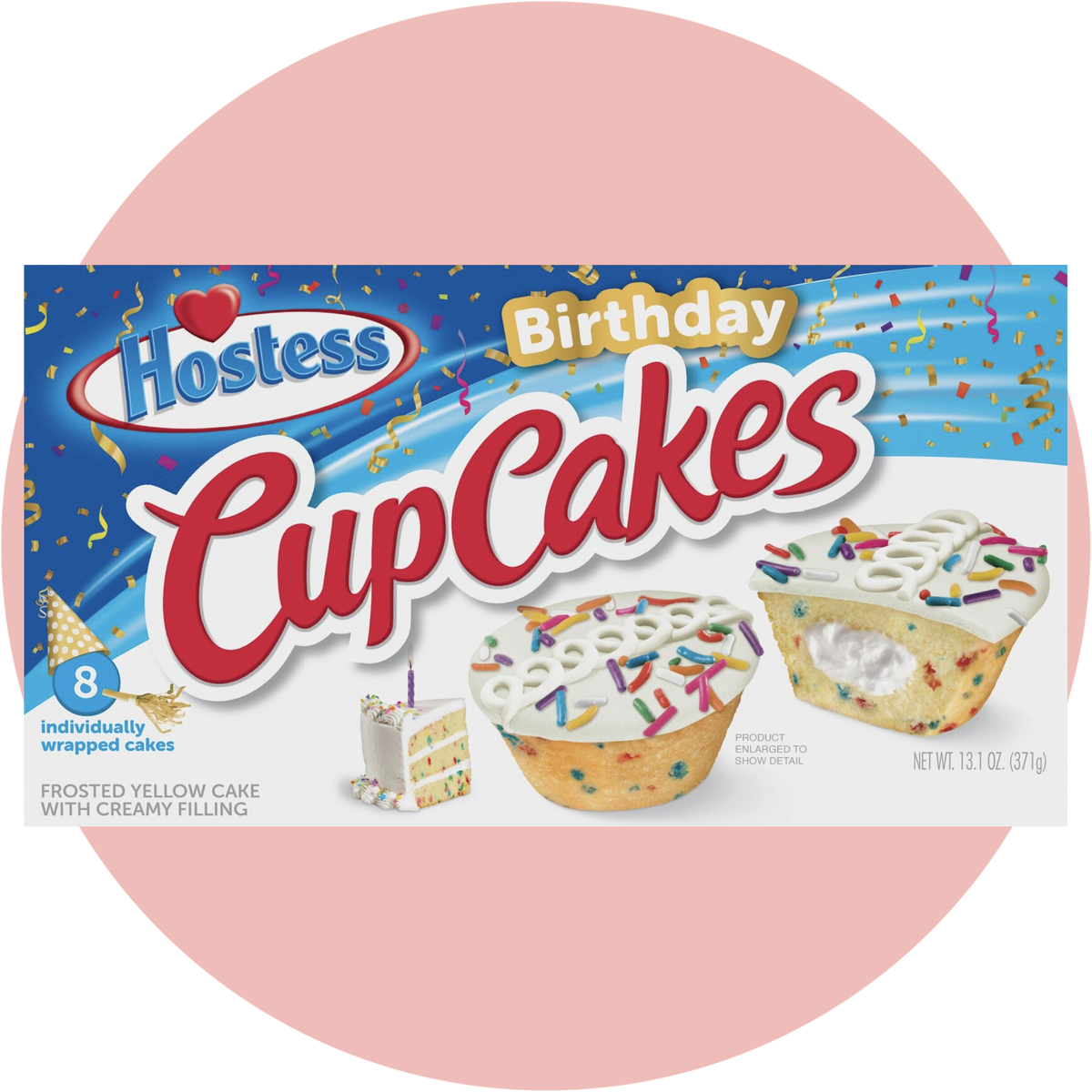Hostess Cupcakes Birthday – Cupcake mit Vanilleteig, bunter Glasur und cremiger Füllung im Geburtstags-Design