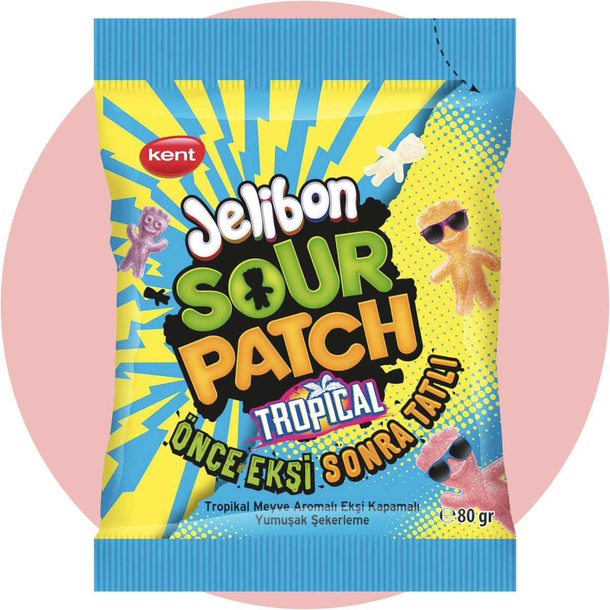 Jelibon Sour Patch Tropical – Tropisch-fruchtige, saure Kaubonbons im Sour Patch Design in bunter Verpackung