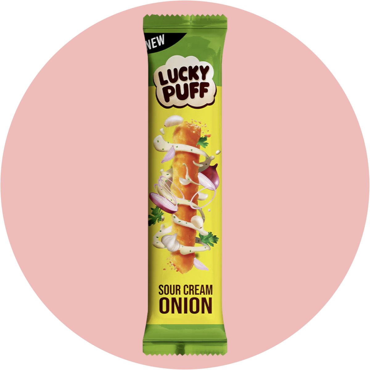 Lucky Puff Sour Cream – Knusprige Maispuffs mit Sour Cream Geschmack in grün-gelber Verpackung aus Thailand