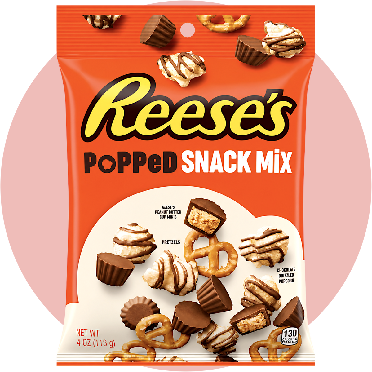 Reese’s Popped Snack Mix mit Peanut Butter Cups, Brezeln und Schokoladen-Popcorn