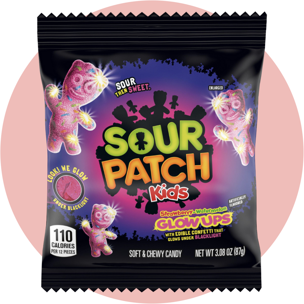 Sour Patch Kids Glow Ups – Fruchtgummis mit Erdbeer-Wassermelone-Geschmack und leuchtendem essbaren Konfetti