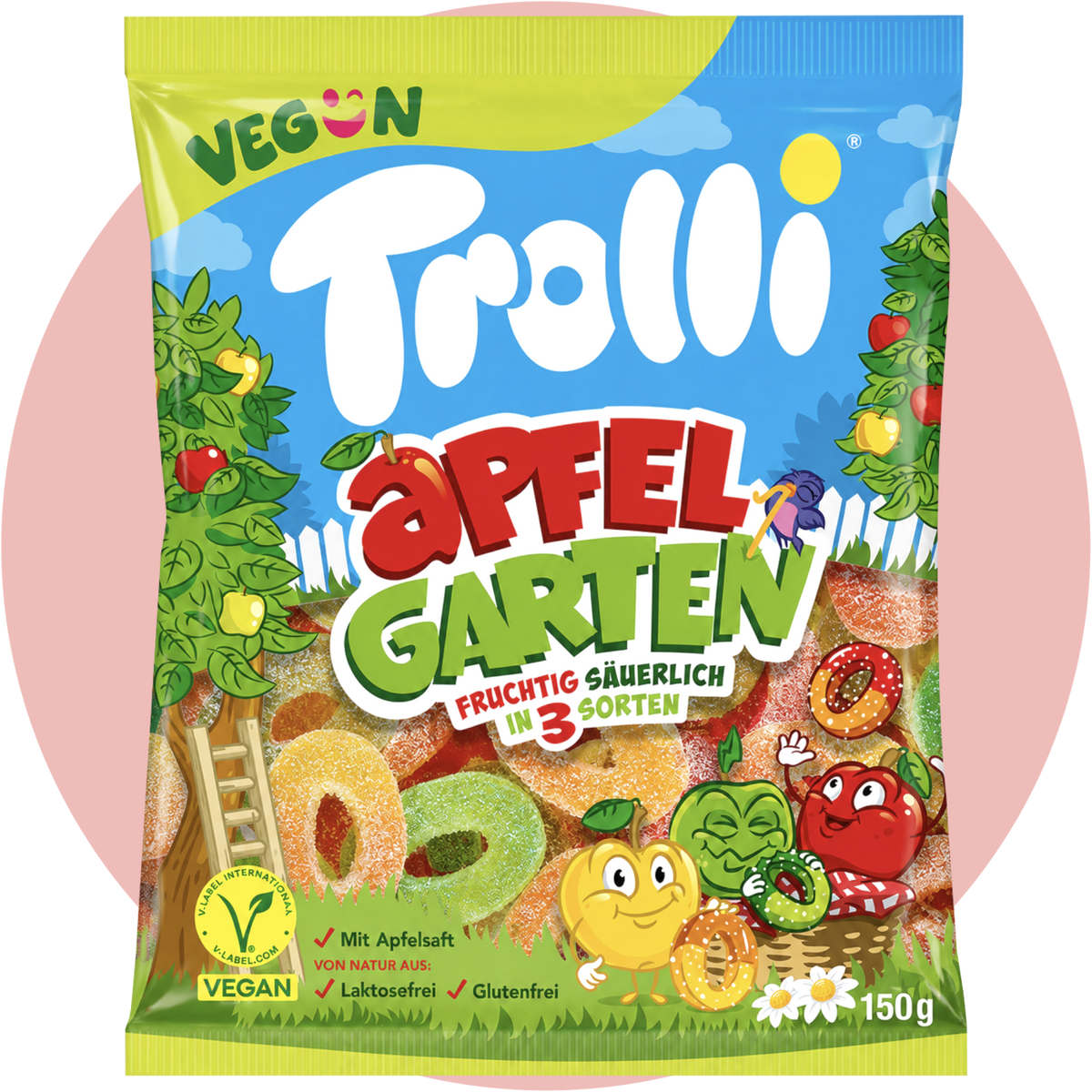 Trolli Apfelgarten vegane saure Apfel Fruchtgummi Ringe
