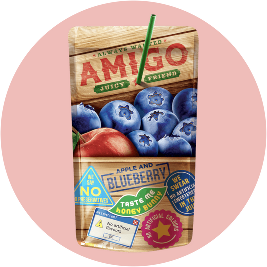Amigo Blueberry – Fruchtiger Softdrink mit Blaubeergeschmack im blauen Trinkpäckchen
