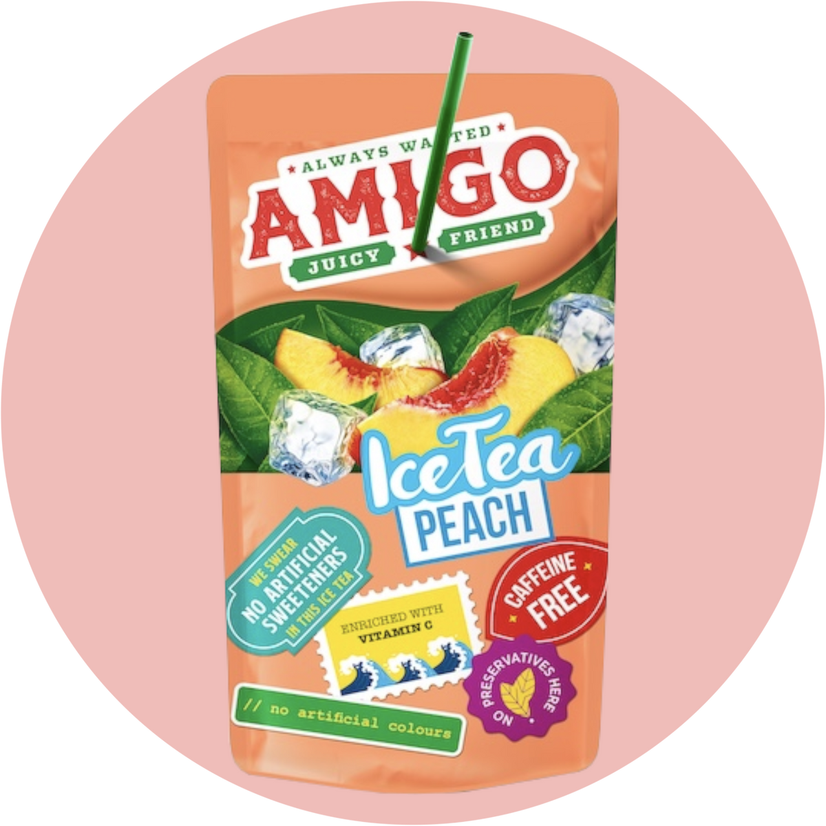 Amigo Ice Tea Peach – Erfrischender Pfirsich Eistee im praktischen Trinkpäckchen mit stylischem Design