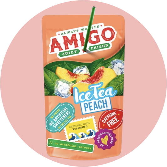 Amigo Ice Tea Peach – Erfrischender Pfirsich Eistee im praktischen Trinkpäckchen mit stylischem Design
