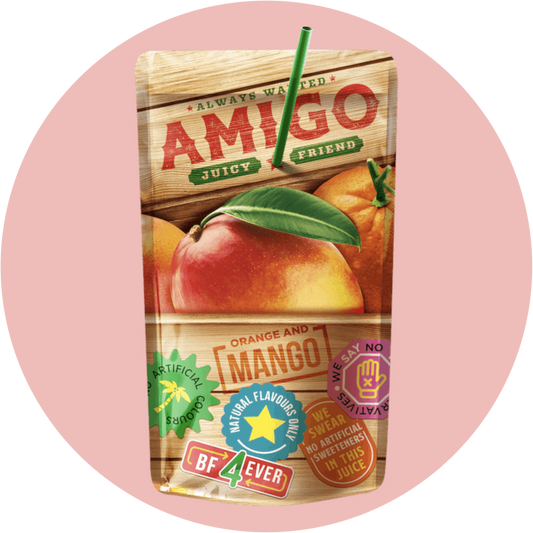 Amigo Mango – Exotischer Softdrink mit Mangogeschmack im gelben Trinkpäckchen