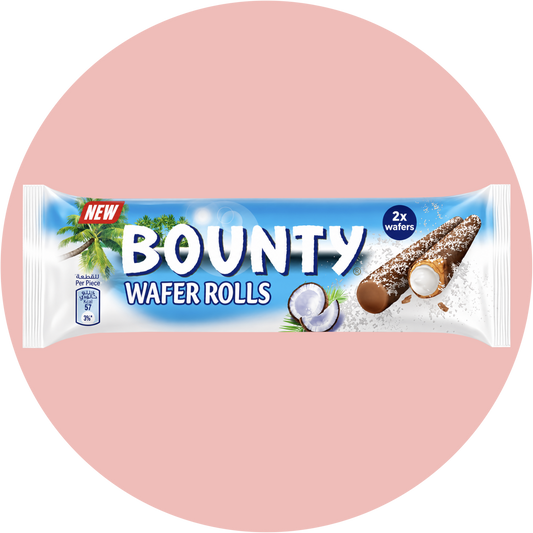 Bounty Wafer Rolls mit Kokoscreme und Schokoladenüberzug