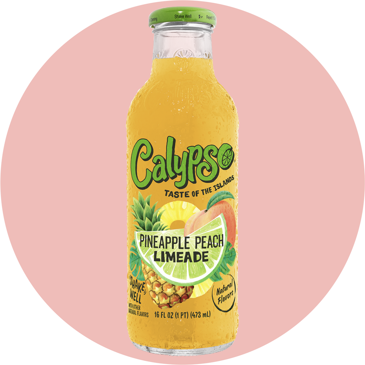 Calypso Pineapple Peach – Fruchtige Limonade mit Ananas und Pfirsich in einer gelben Flasche