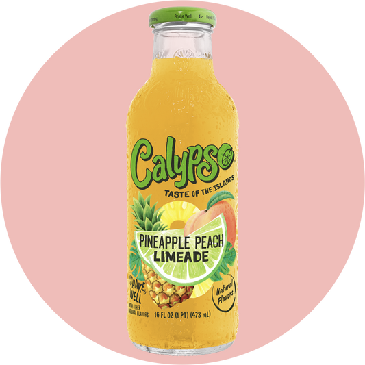 Calypso Pineapple Peach – Fruchtige Limonade mit Ananas und Pfirsich in einer gelben Flasche