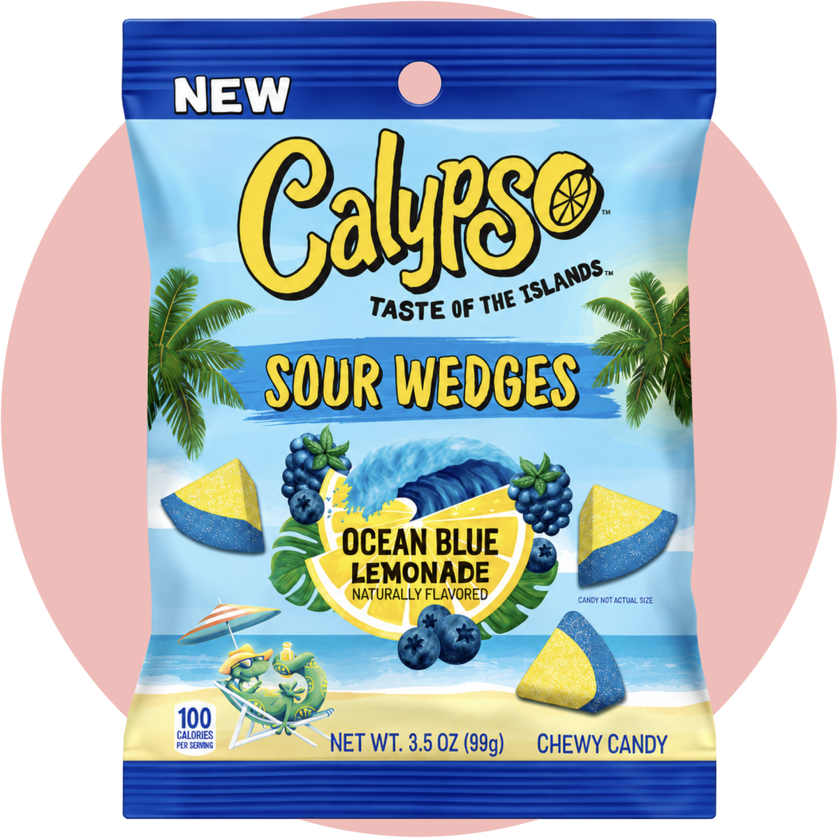 Calypso Sour Wedges Ocean Blue Lemonade saure Kaubonbons mit Beeren- und Zitronengeschmack