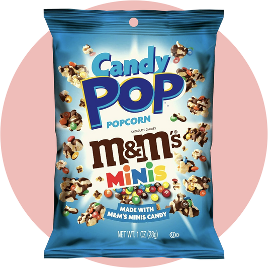 Candy Pop Popcorn M&M's – Popcorn mit M&M's-Stückchen und Schokoladenglasur in blauer Verpackung