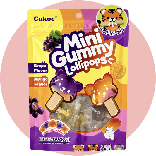 Cokoc Mini Gummy Lollipops Fruchtgummi Lutscher mit Traube und Mango Geschmack