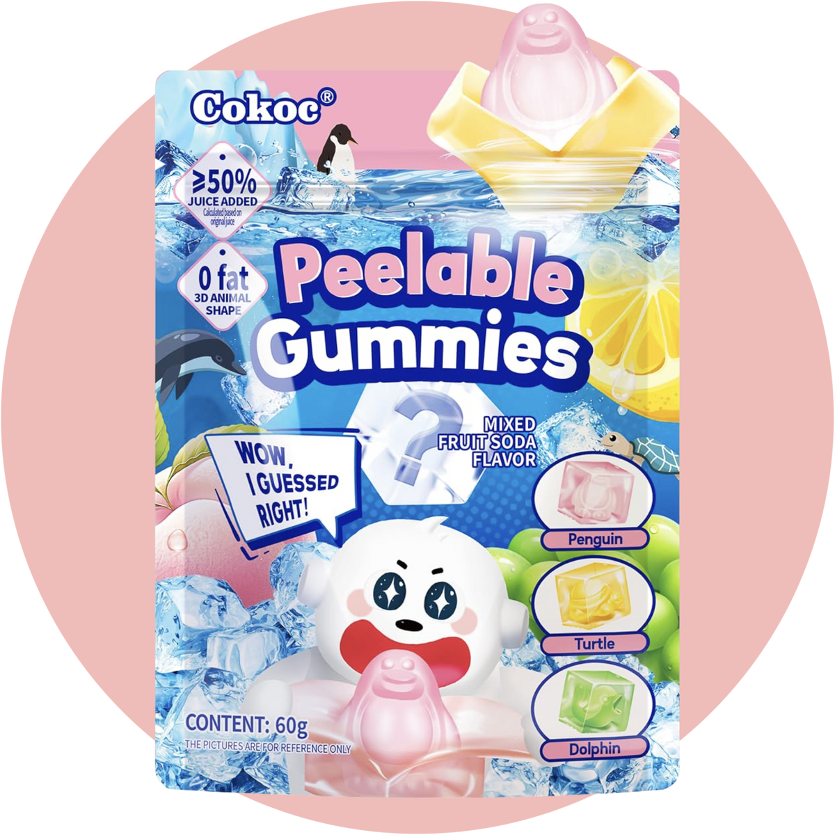 Cokoc Peelable Gummies Fruit Soda – Schälebare Gummiwürfel mit versteckten Wassertieren wie Pinguin, Schildkröte & Delfin im fruchtigen Soda Geschmack