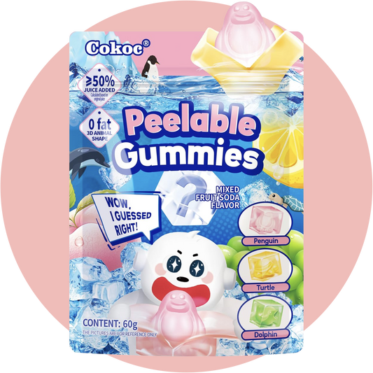 Cokoc Peelable Gummies Fruit Soda – Schälebare Gummiwürfel mit versteckten Wassertieren wie Pinguin, Schildkröte & Delfin im fruchtigen Soda Geschmack
