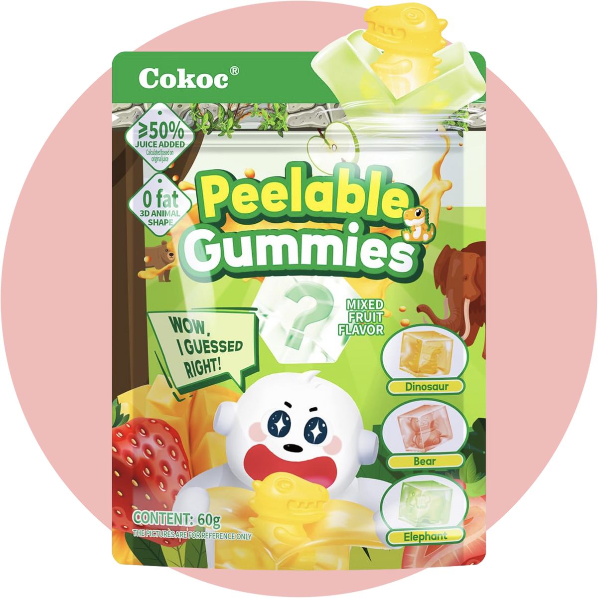 Cokoc Peelable Gummies Mixed Fruit – Schälebare Fruchtgummis mit versteckten Tieren wie Bär, Dinosaurier & Elefant im fruchtigen Geschmacksmix