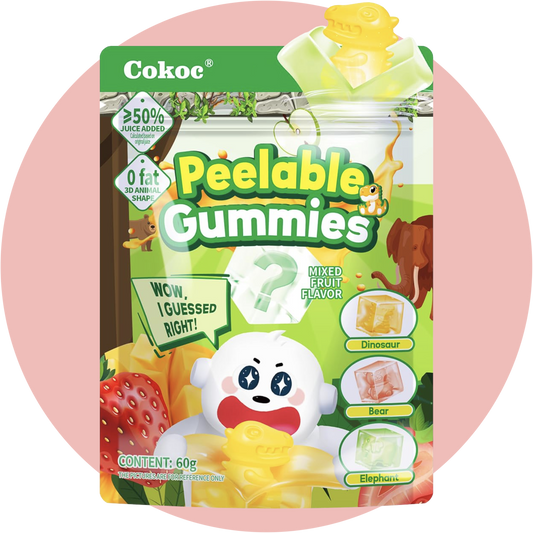 Cokoc Peelable Gummies Mixed Fruit – Schälebare Fruchtgummis mit versteckten Tieren wie Bär, Dinosaurier & Elefant im fruchtigen Geschmacksmix
