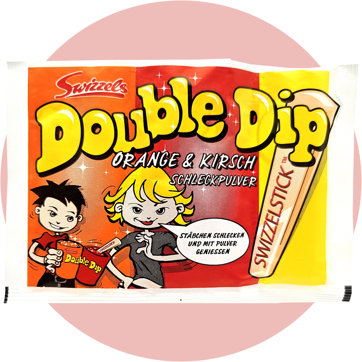 Double Dip Süßigkeit - 90er Brause Schleckpulver mit fruchtigem Geschmack und Lutschstab zum Dippen