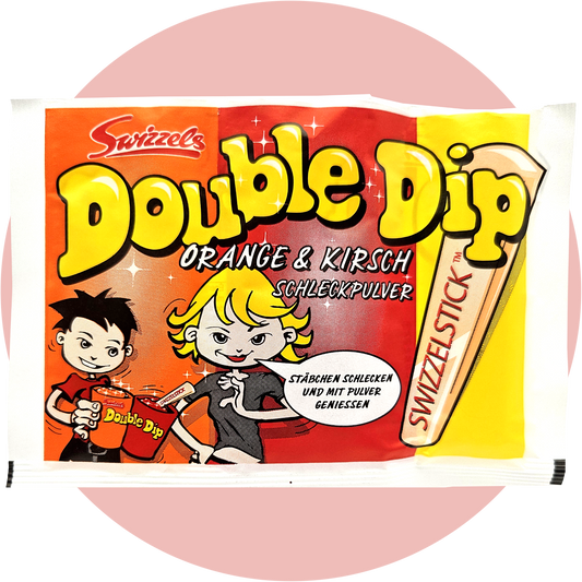 Double Dip Süßigkeit - 90er Brause Schleckpulver mit fruchtigem Geschmack und Lutschstab zum Dippen