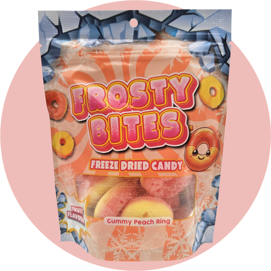 Frosty Bites Gummy Peach – Gefriergetrocknete Süßigkeiten Pfirsichringe mit knusprigem Biss