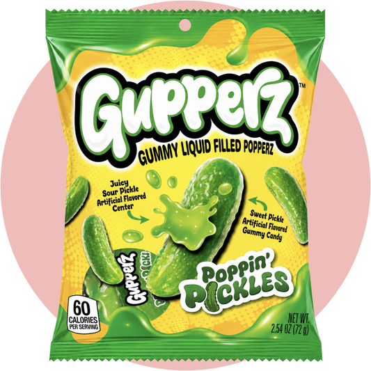 Gupperz Poppin Pickle Candy Gummies mit flüssiger Gurken Füllung