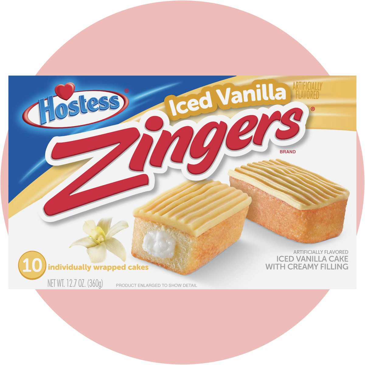 Hostess Zingers Vanilla – Weicher Vanillekuchen mit Cremefüllung und Zuckerglasur in klassischer Hostess-Verpackung