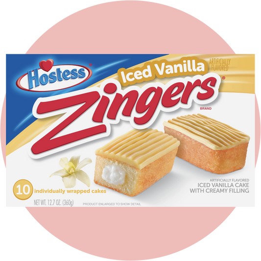 Hostess Zingers Vanilla – Weicher Vanillekuchen mit Cremefüllung und Zuckerglasur in klassischer Hostess-Verpackung