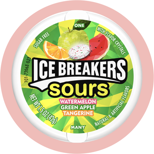 Ice Breakers Sours Sugar Free Candy mit Watermelon, Green Apple und Tangerine