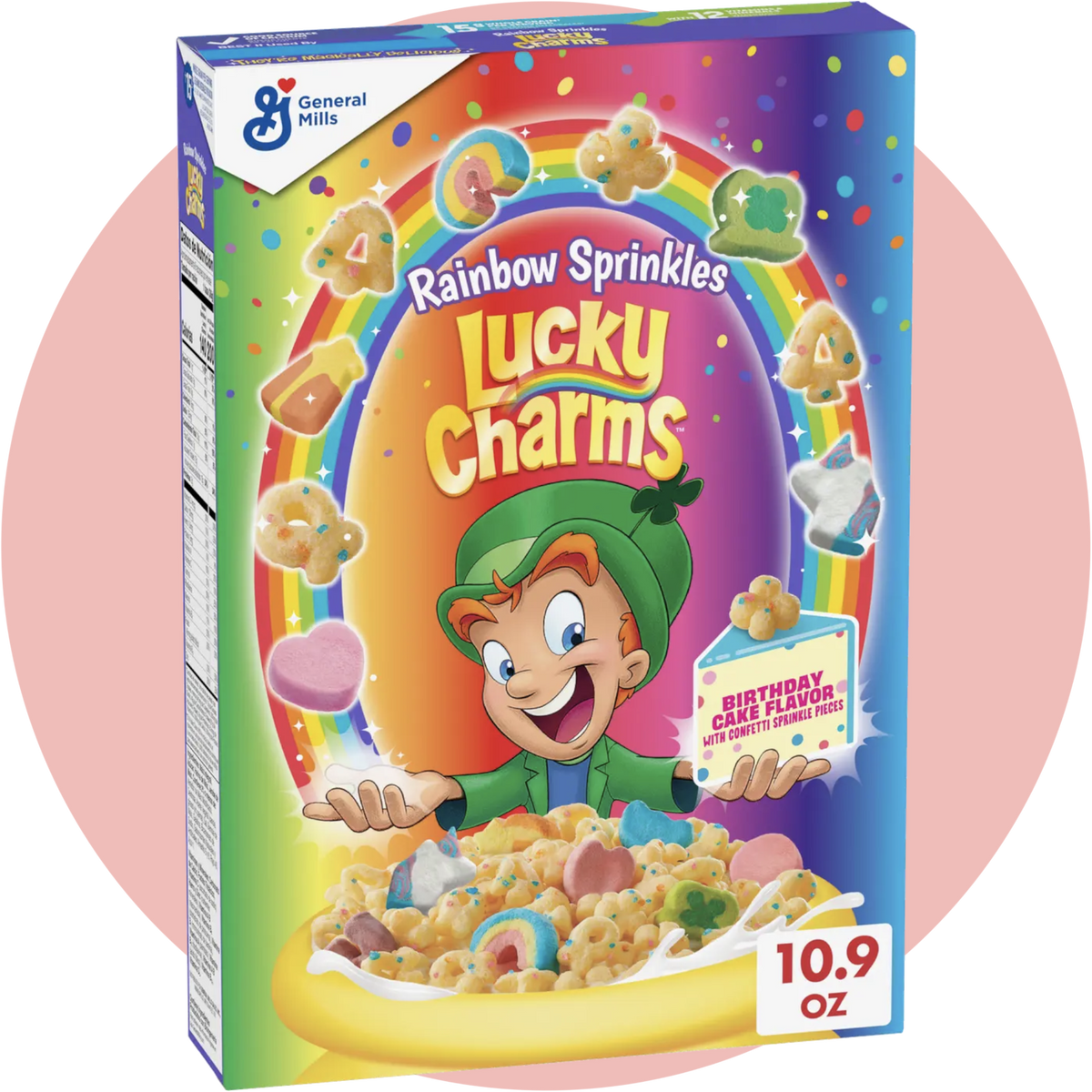 Lucky Charms Birthday Cake Rainbow Sprinkles Cerealien mit bunten Marshmallows