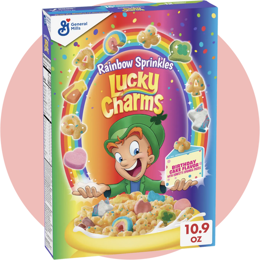 Lucky Charms Birthday Cake Rainbow Sprinkles Cerealien mit bunten Marshmallows