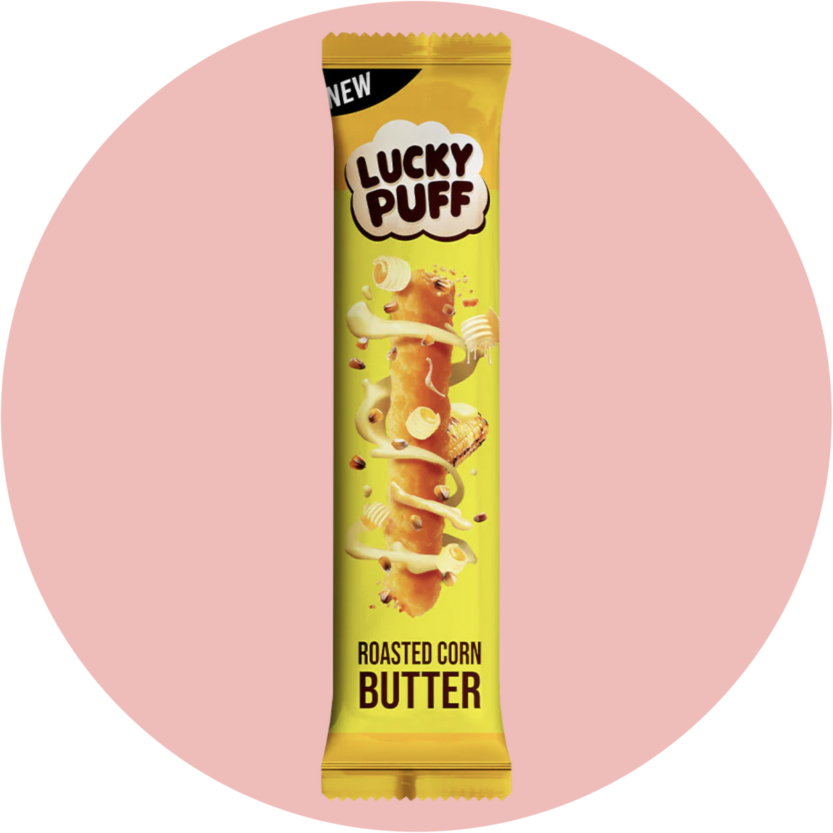 Lucky Puff Roasted Butter Corn – Maispuffs mit geröstetem Buttermais Geschmack in gelber Verpackung aus Thailand