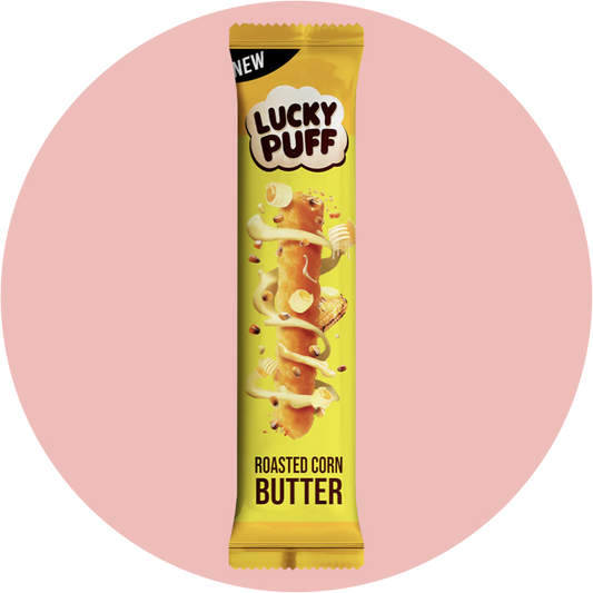 Lucky Puff Roasted Butter Corn – Maispuffs mit geröstetem Buttermais Geschmack in gelber Verpackung aus Thailand