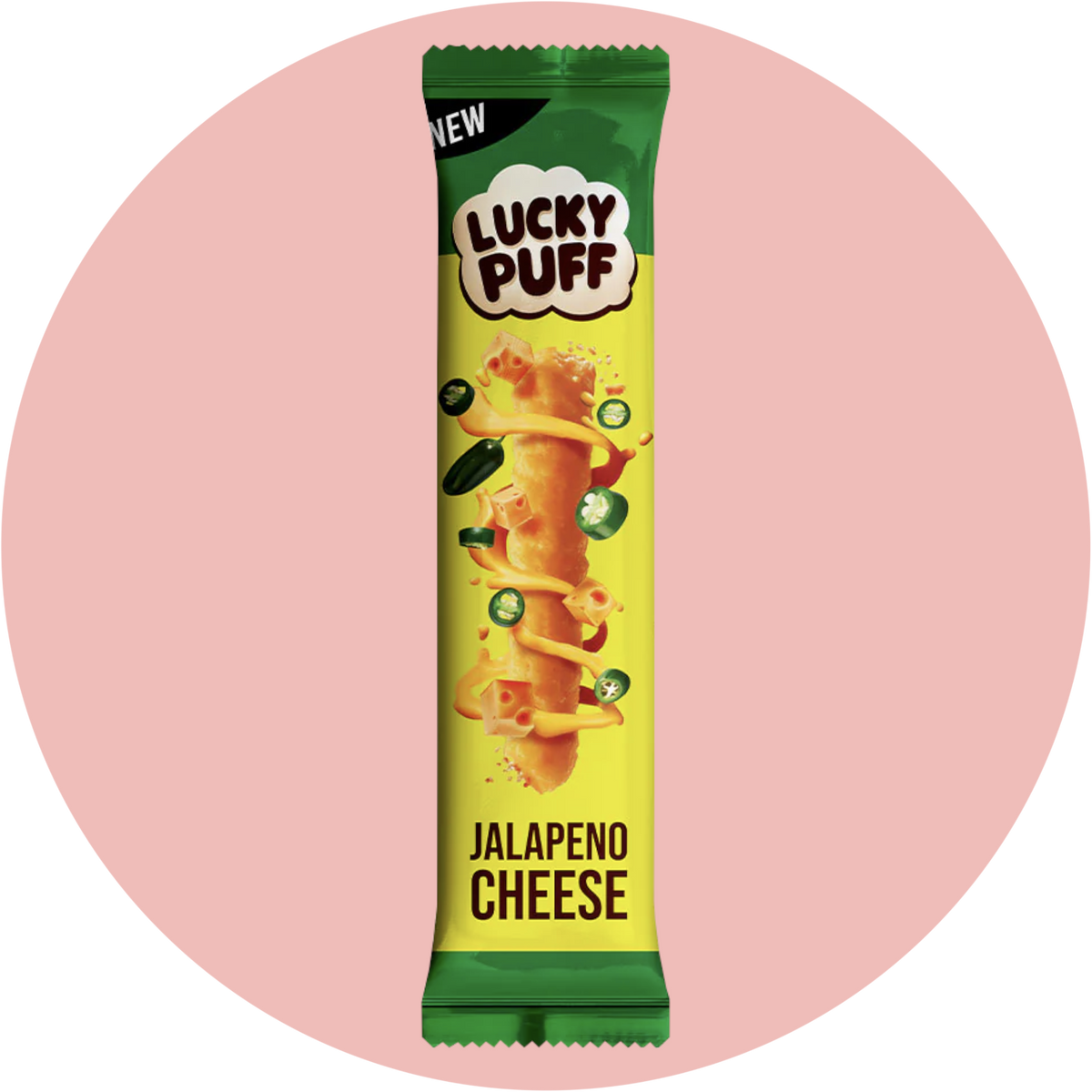 Lucky Puff Jalapeno – Knusprige Maispuffs mit würzigem Jalapeño-Geschmack in grün-gelber Verpackung aus Thailand