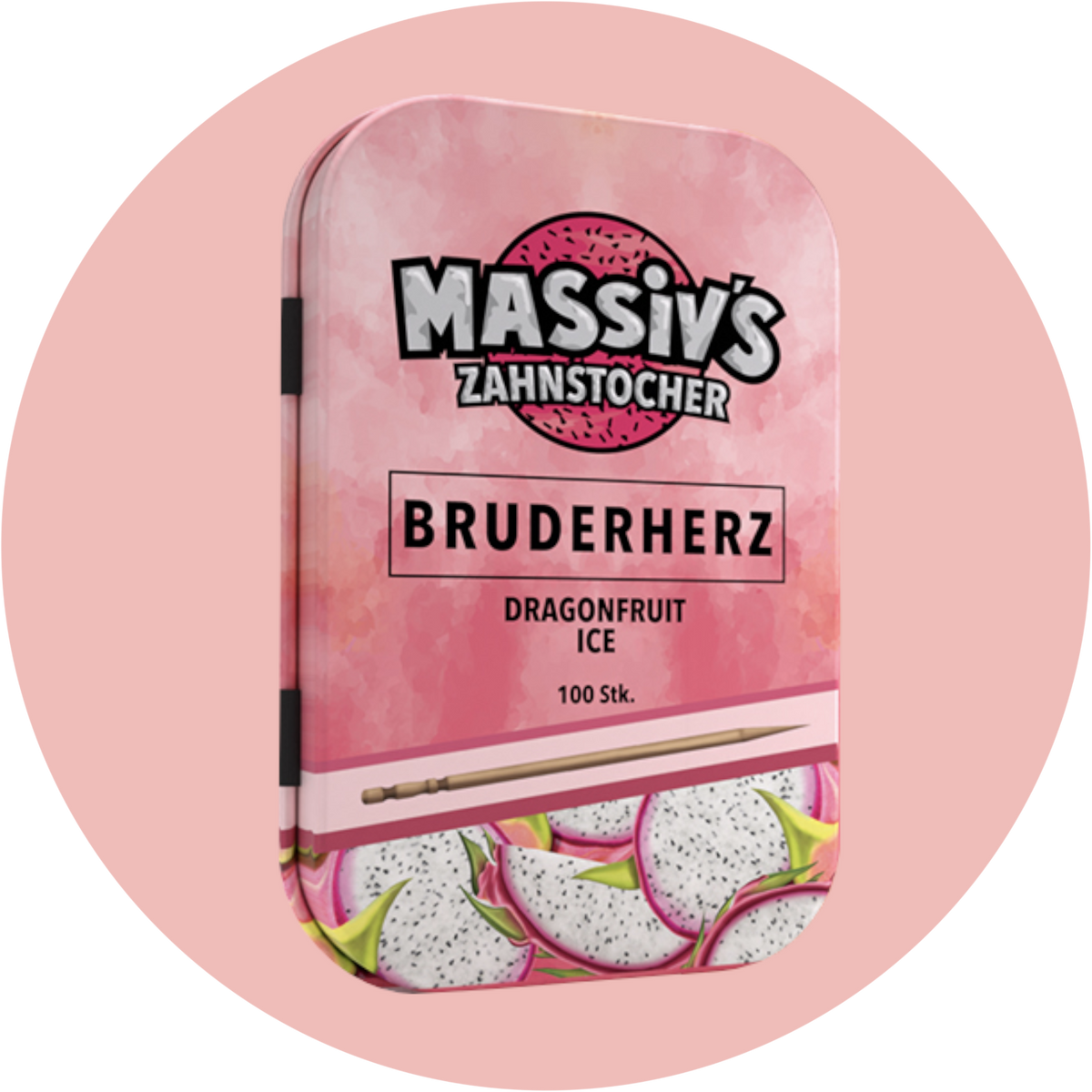 Massiv Zahnstocher Drachenfrucht – BRUDERHERZ Dragonfruit Ice Zahnstocher mit Geschmack in stylischer Metalldose
