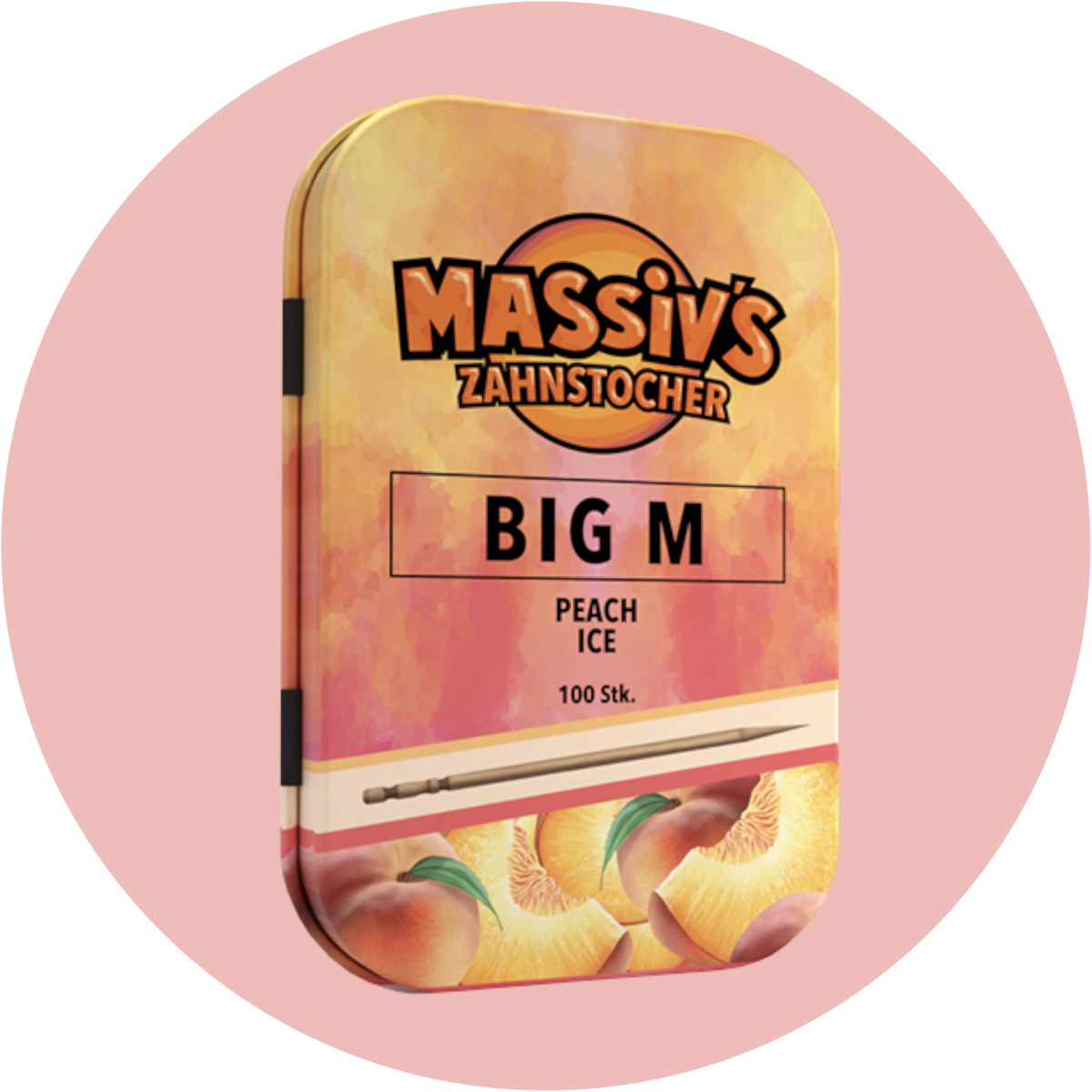 Massiv Zahnstocher Pfirsich – BIG M Peach Ice Zahnstocher mit Geschmack in stylischer Metalldose
