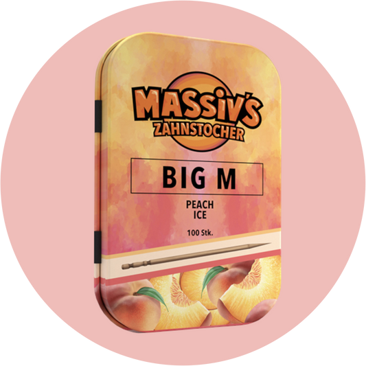 Massiv Zahnstocher Pfirsich – BIG M Peach Ice Zahnstocher mit Geschmack in stylischer Metalldose