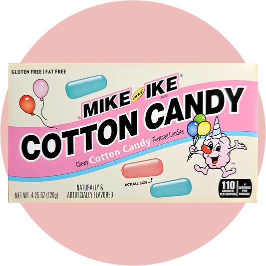 Mike and Ike Cotton Candy – Kaubare Dragees mit süßem Zuckerwatte Geschmack in bunter Verpackung