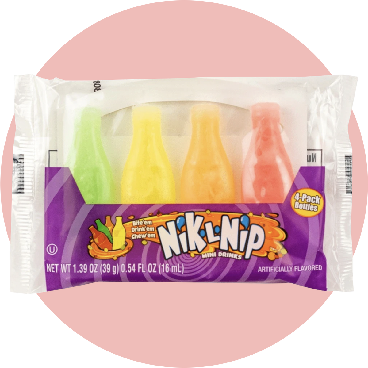 Nik-L-Nip Wax Candy Fläschchen mit fruchtiger Füllung aus Sirup, umgeben von essbarem Wachs