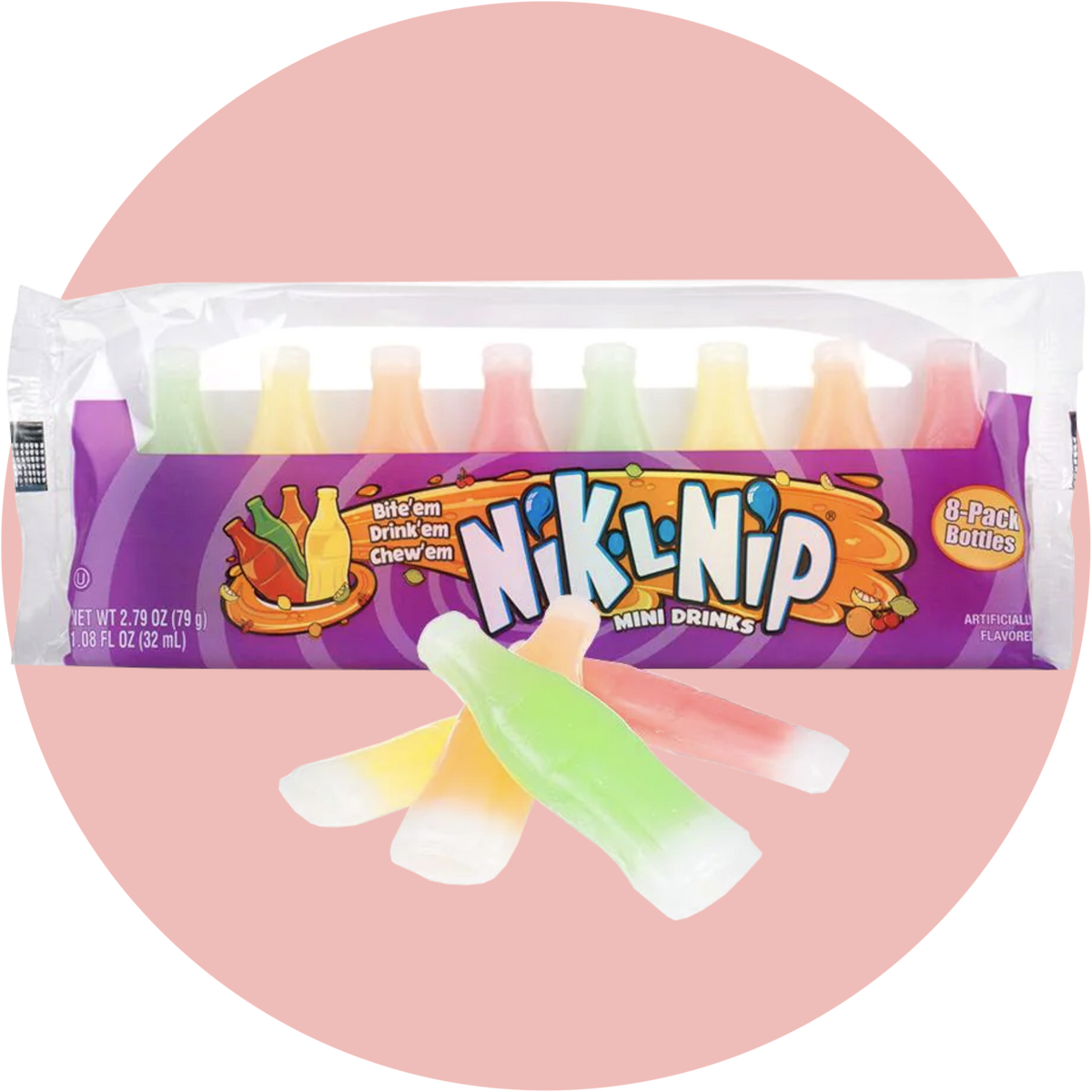 Nik L Nip Wax Candy Fläschchen mit fruchtiger Füllung aus Sirup, umgeben von essbarem Wachs