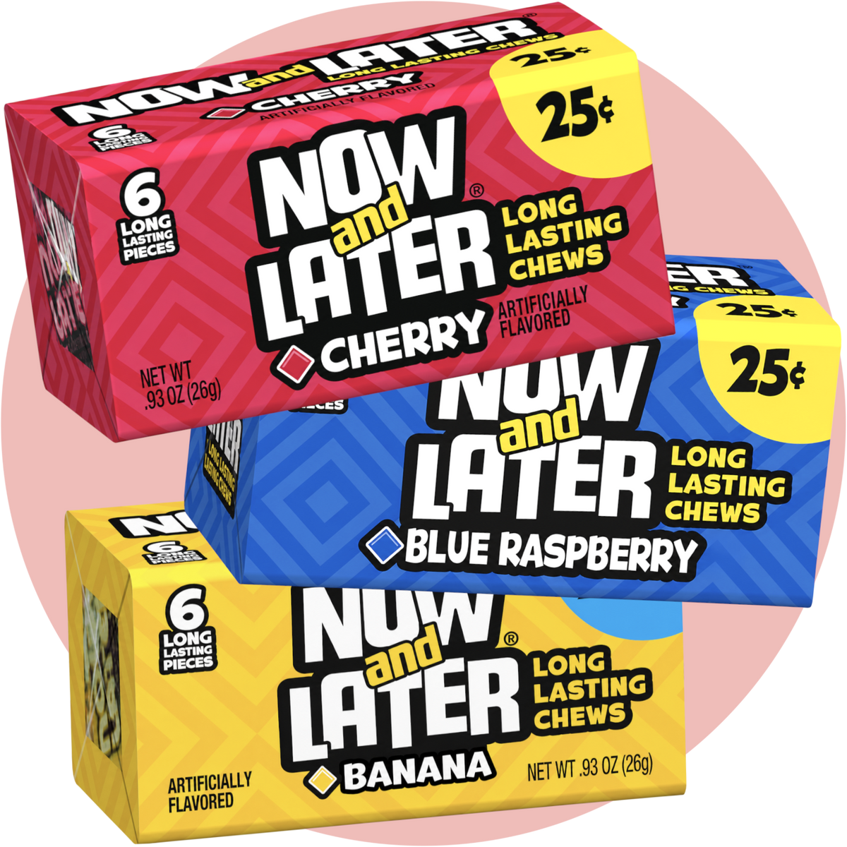 Now and Later Bundle mit Cherry, Blue Raspberry und Banana Long Lasting Chews Gum
