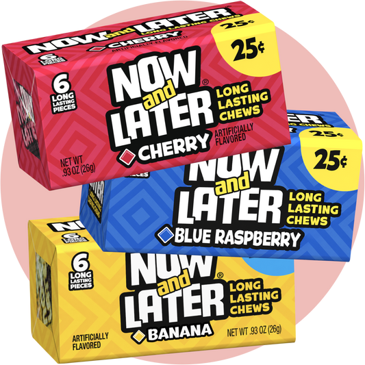 Now and Later Bundle mit Cherry, Blue Raspberry und Banana Long Lasting Chews Gum