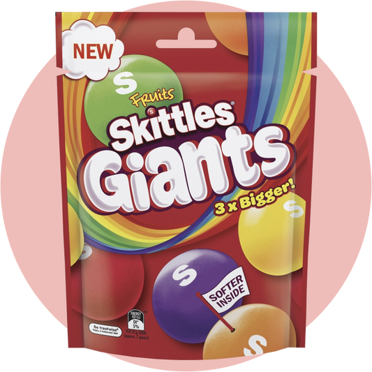 Skittles Giants – Extra große bunte Kaudragees mit Fruchtgeschmack in Rot und Regenbogen Verpackung