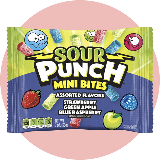 Sour Punch Mini Bites Assorted – Weiche Kaubonbons in den Sorten Erdbeere, Grüner Apfel und Blue Raspberry mit süß saurem Geschmack