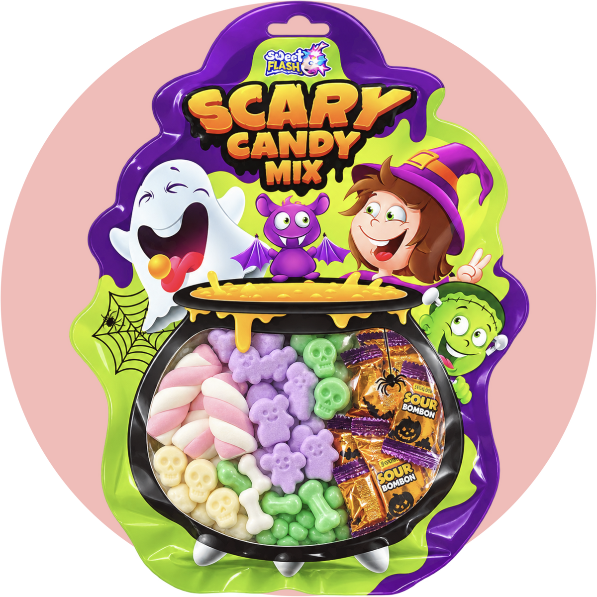 Sweet Flash Scary Candy Mix mit sauren Bonbons, Schaumzucker und Halloween Süßigkeiten