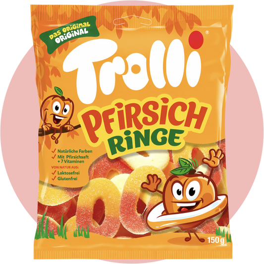 Trolli Saure Pfirsichringe Fruchtgummi mit Pfirsichgeschmack sauer
