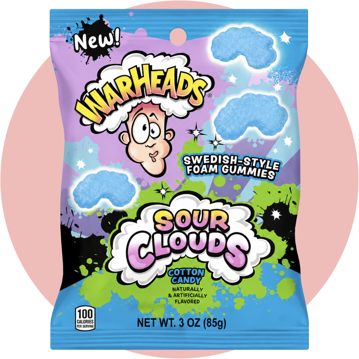 Warheads Sour Clouds Cotton Candy saure Schaumgummis mit Zuckerwatte Geschmack