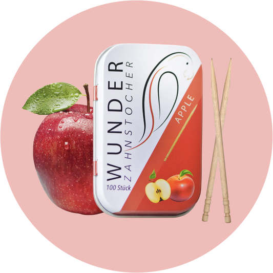 Wunder Zahnstocher Apfel – Aromatisierte Zahnstocher mit fruchtigem Apfelgeschmack in Metalldose